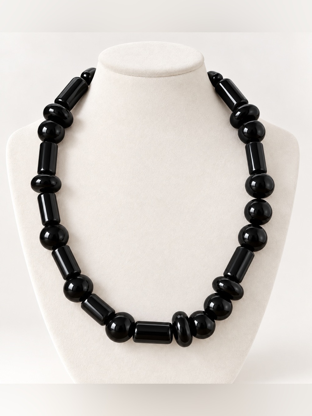 Roman Statement Black Geometric Beaded Necklace Gold Tone Toggle